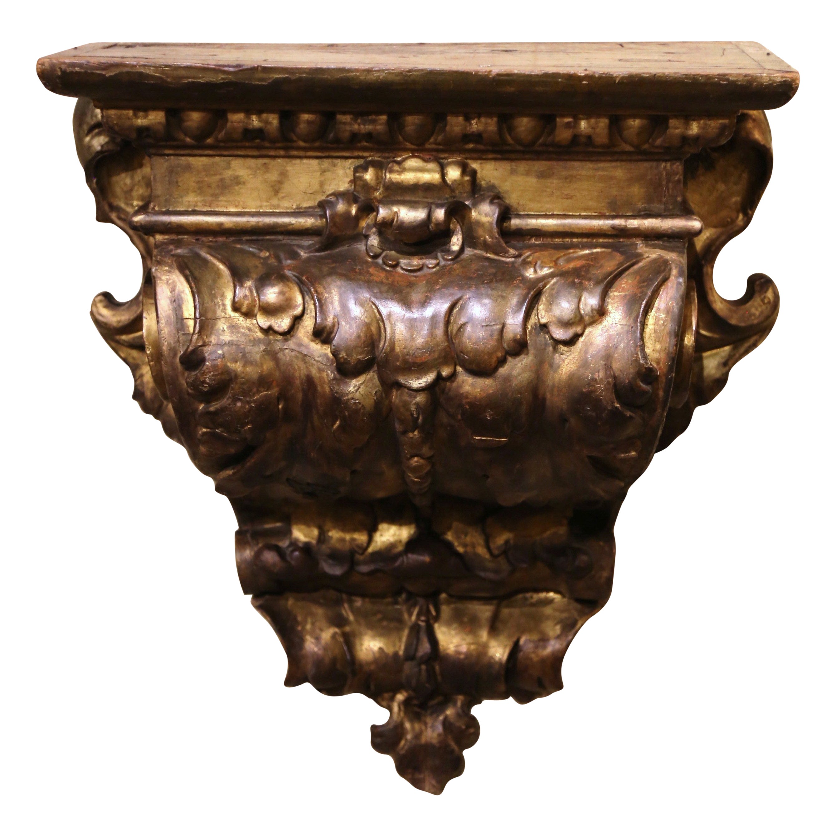 18th Century Italian Hand Carved Giltwood Display Wall Bracket Console For Sale