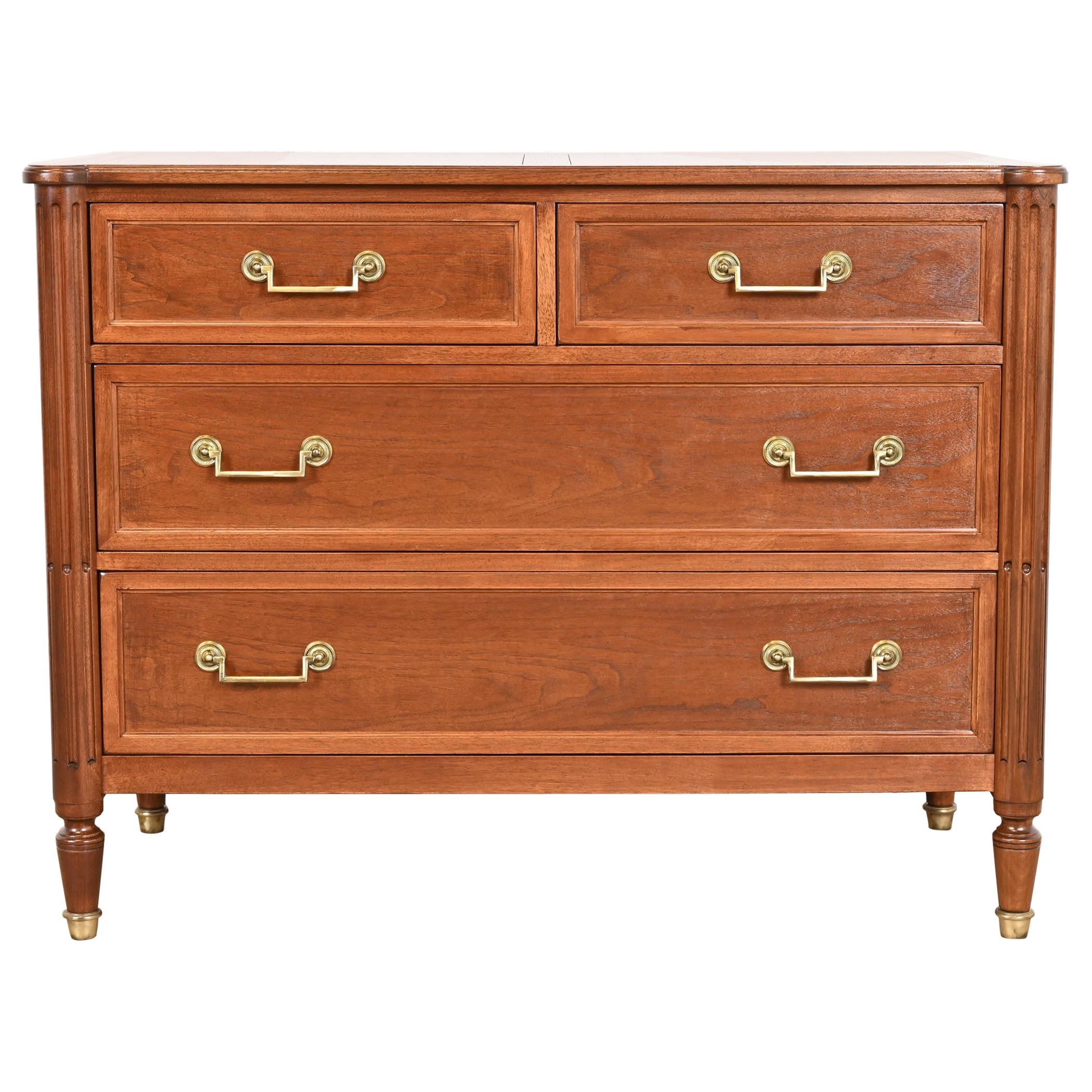 Baker Furniture French Regency Louis XVI Walnut Chest of Drawers, Refinished For Sale