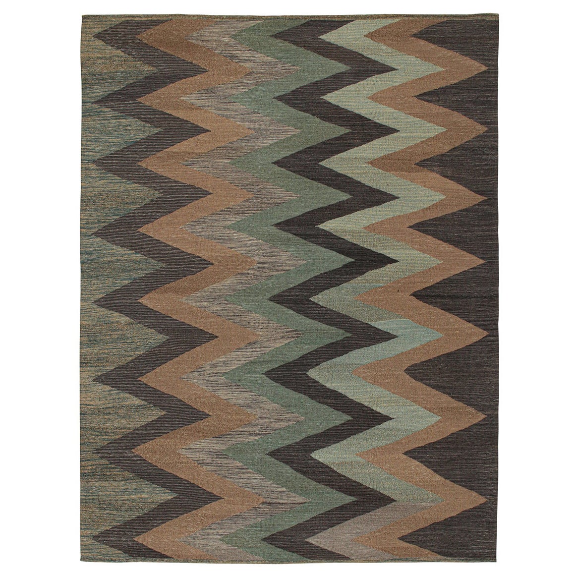 Vintage Persian Kilim in Brown and Teal Chevron Patterns by Rug & Kilim For Sale