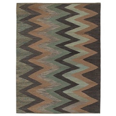 Retro Persian Kilim in Brown and Teal Chevron Patterns by Rug & Kilim