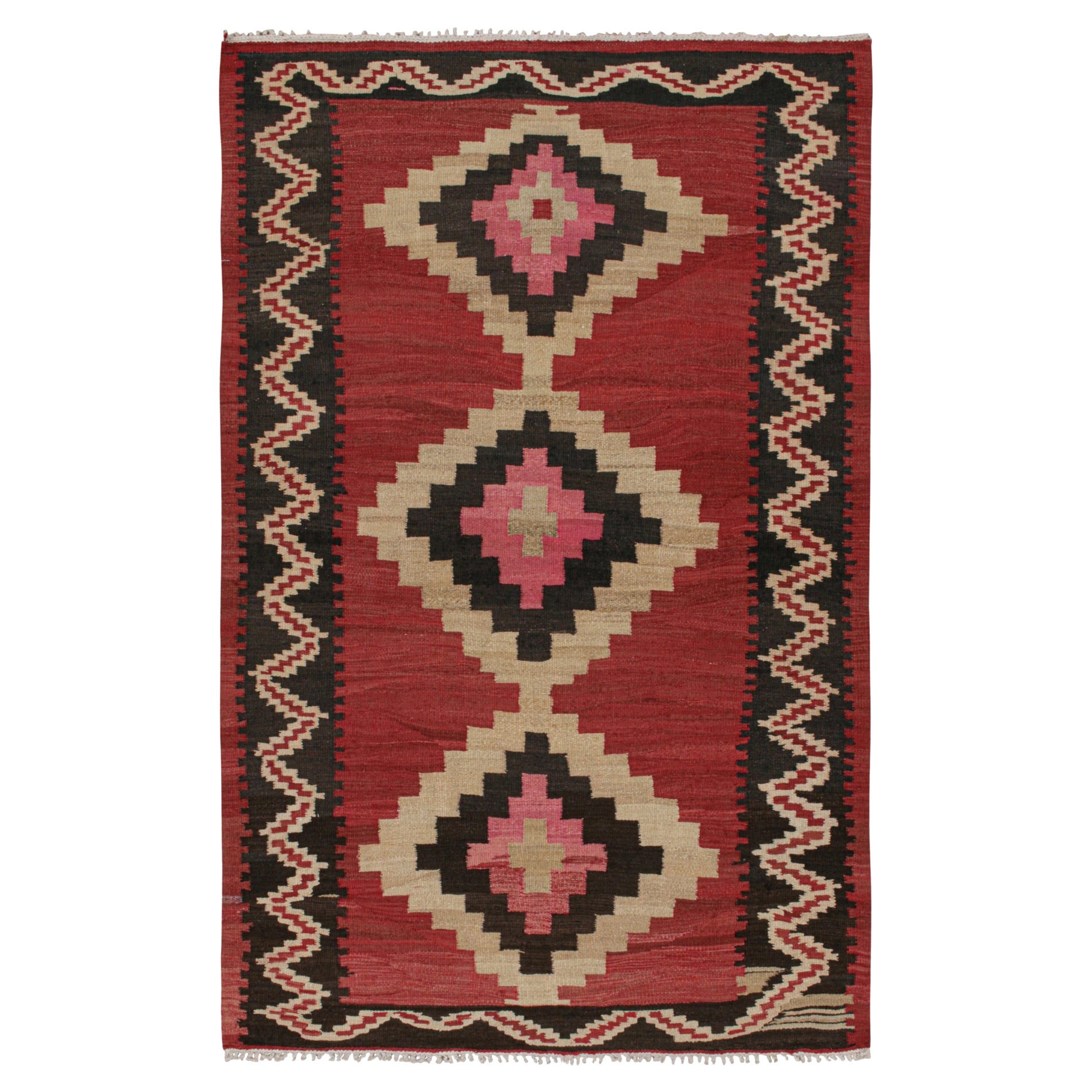 Vintage Shahsavan Persian Kilim in Red, Beige & Black Patterns by Rug & Kilim For Sale