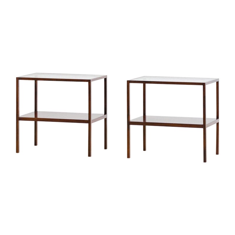 Side Tables by Joaquim Tenreiro, Rosewood and Glass, Midcentury Brazil, c 1960 For Sale