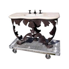 Vintage Grotto Design Iron, Marble and Bronze Bathroom Sink with THG Paris Faucet