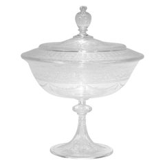 Antique Stourbridge Etched & Engraved Glass Lidded Compote 1