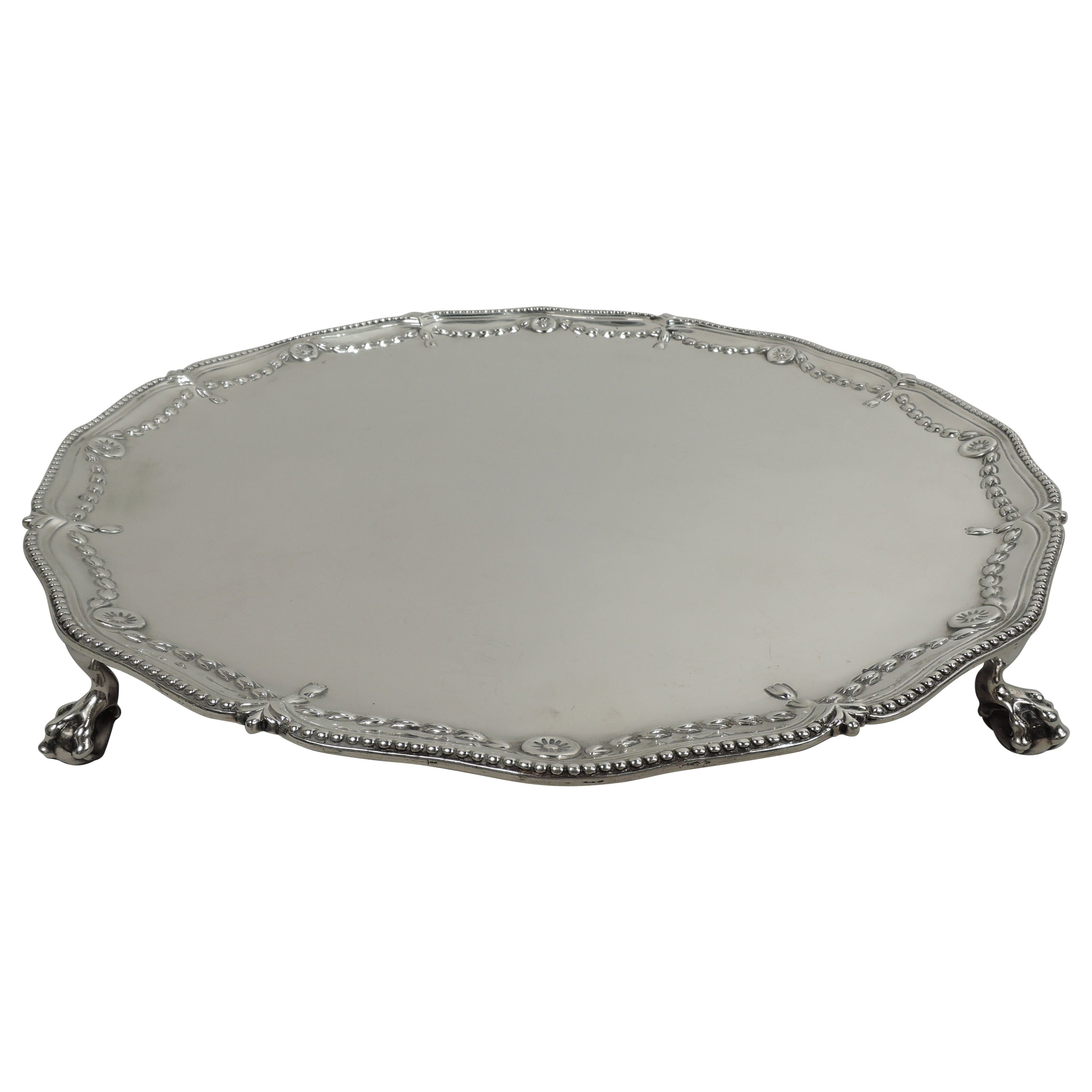 Antique English Georgian Neoclassical Salver Tray by Richard Rugg, 1773