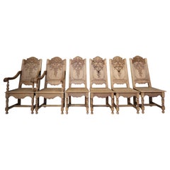 Early 20th Century Liégeoise Carved Stripped Oak Chairs, Set of 6