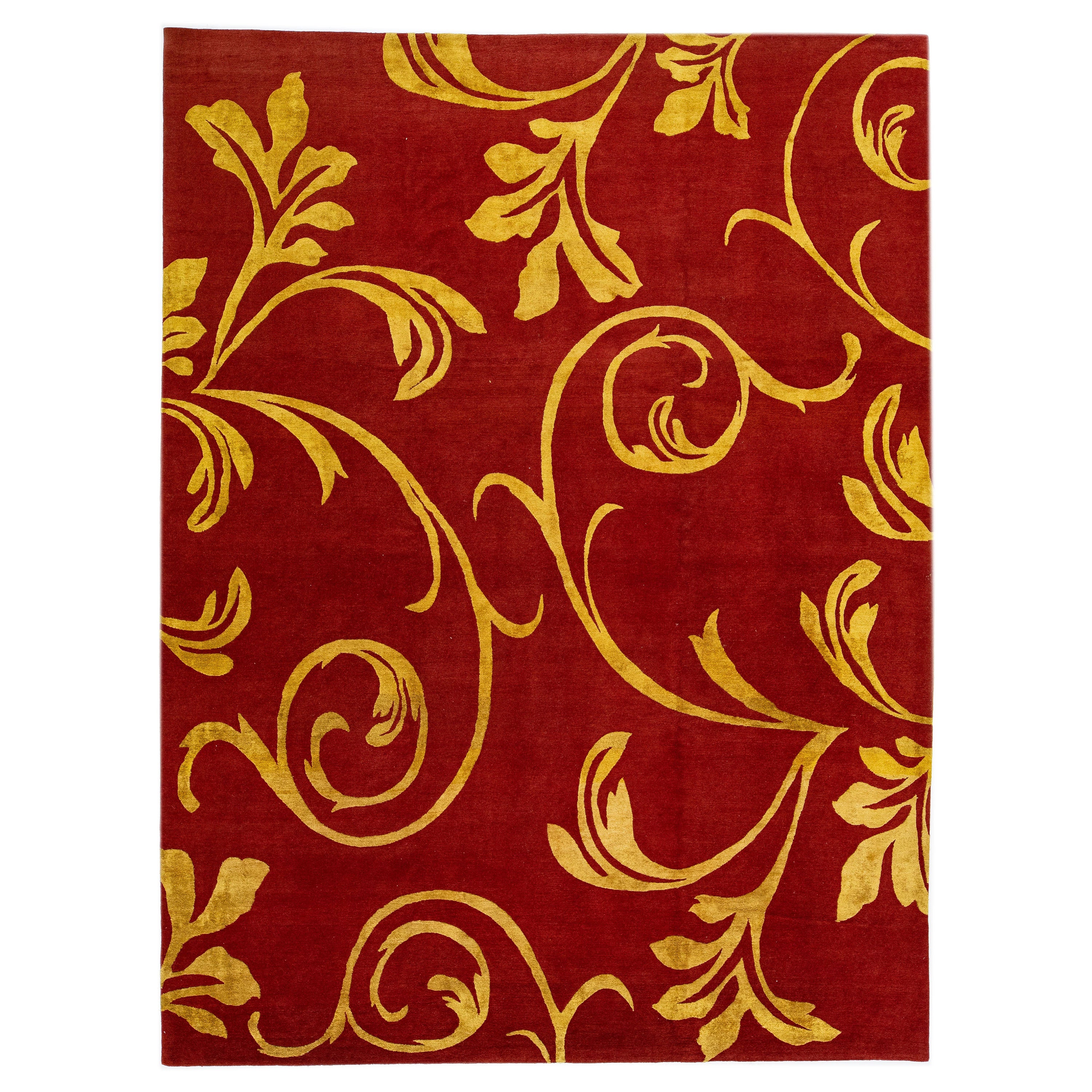 Handmade Red Modern Nepalese Designed Wool Rug For Sale