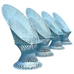 Vintage Coastal Russell Woodard Spun Fiberglass Peacock Chairs, Set of 4