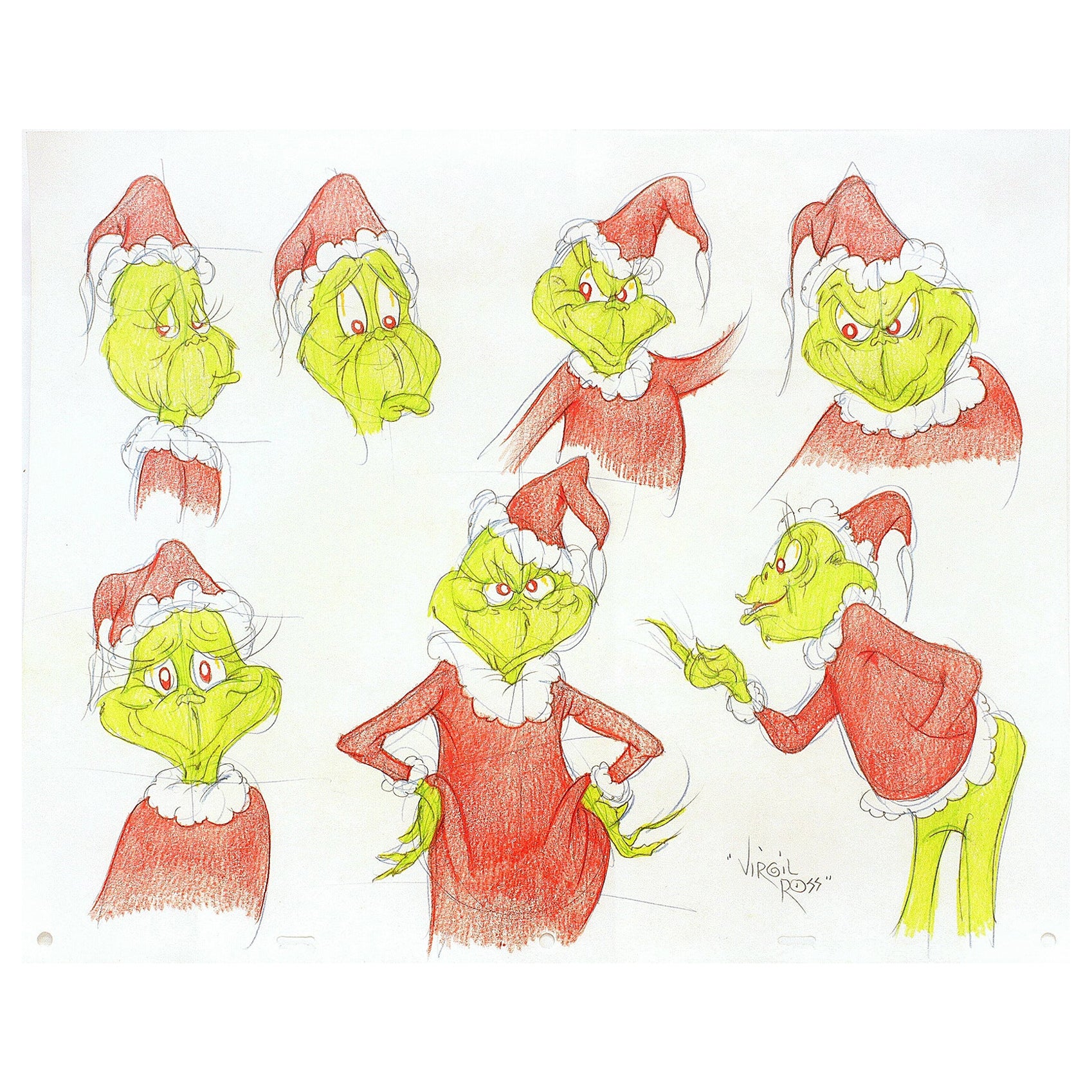 How the Grinch Stole Christmas, Seven Original Drawings Signed by Virgil Ross