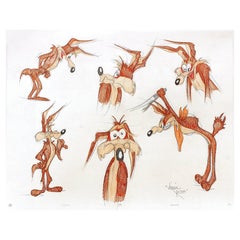 Virgil Ross, Six Original Drawings of Wile E. Coyote, Signed by Virgil Ross