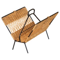 French Wicker and Iron Magazine Rack