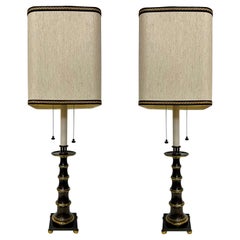 Overscale Stiffel Hollywood Regency Faux Bamboo Lamps, Pair with Original Shades