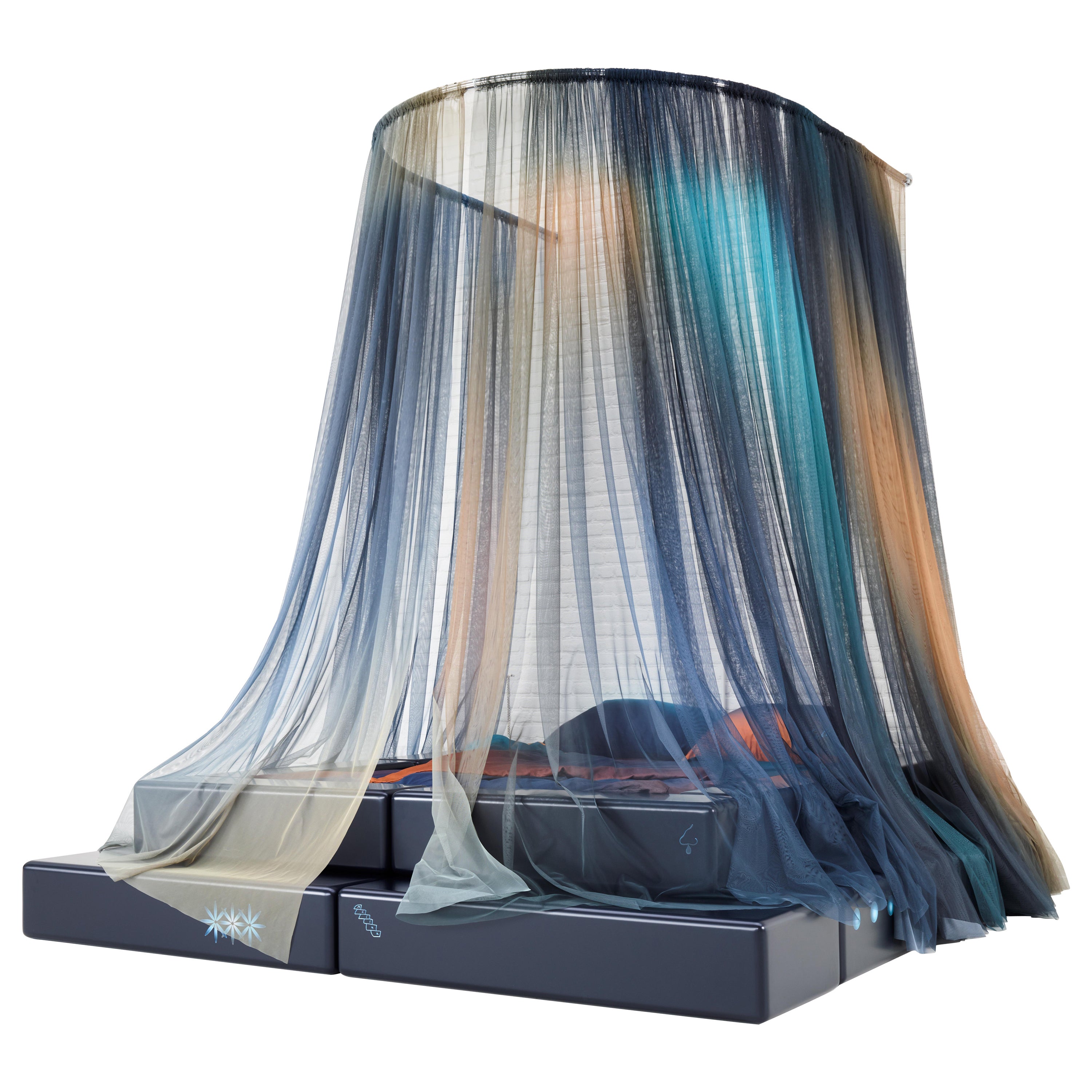 Zeitgenössisches Bett, blau lackiert, Melina Melina von Laurids Gallée & Justin Morin im Angebot