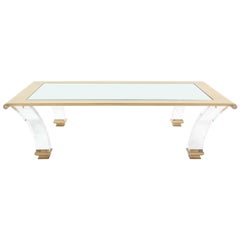 Very Large rectangle Coffee Table with Glass Top on Bent Lucite Legs