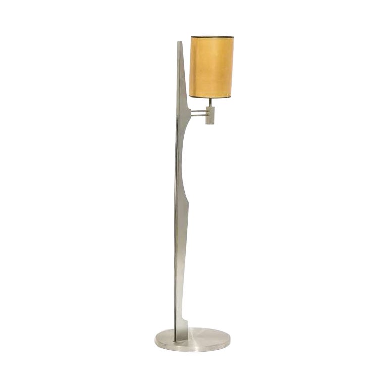 Minimalist Stainless Steel Floor Lamp Attributed to Maison Jansen, France 1970s For Sale