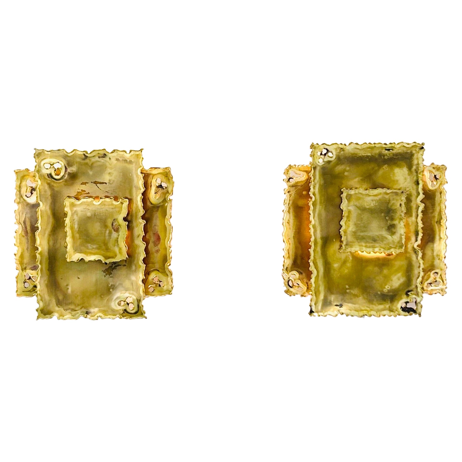 Pair of Square Brass Wall Lamps by Svend Aage Holm Sorensen, 1960s, Denmark
