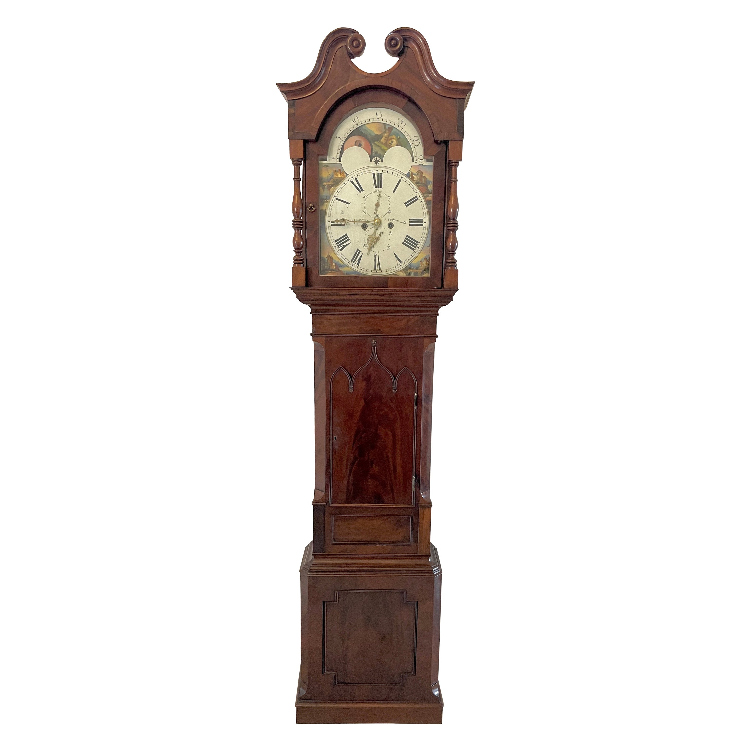 Horloge ancienne de qualité George III en acajou à 8 jours