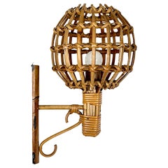 Sconce "Lantern" Wall Lamp in Rattan & Bamboo Attributed to Louis Sognot, 1960s