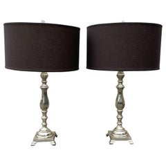 Pair of Silver Plated Hollywood Regency Table Lamps in the Style of Stiffel