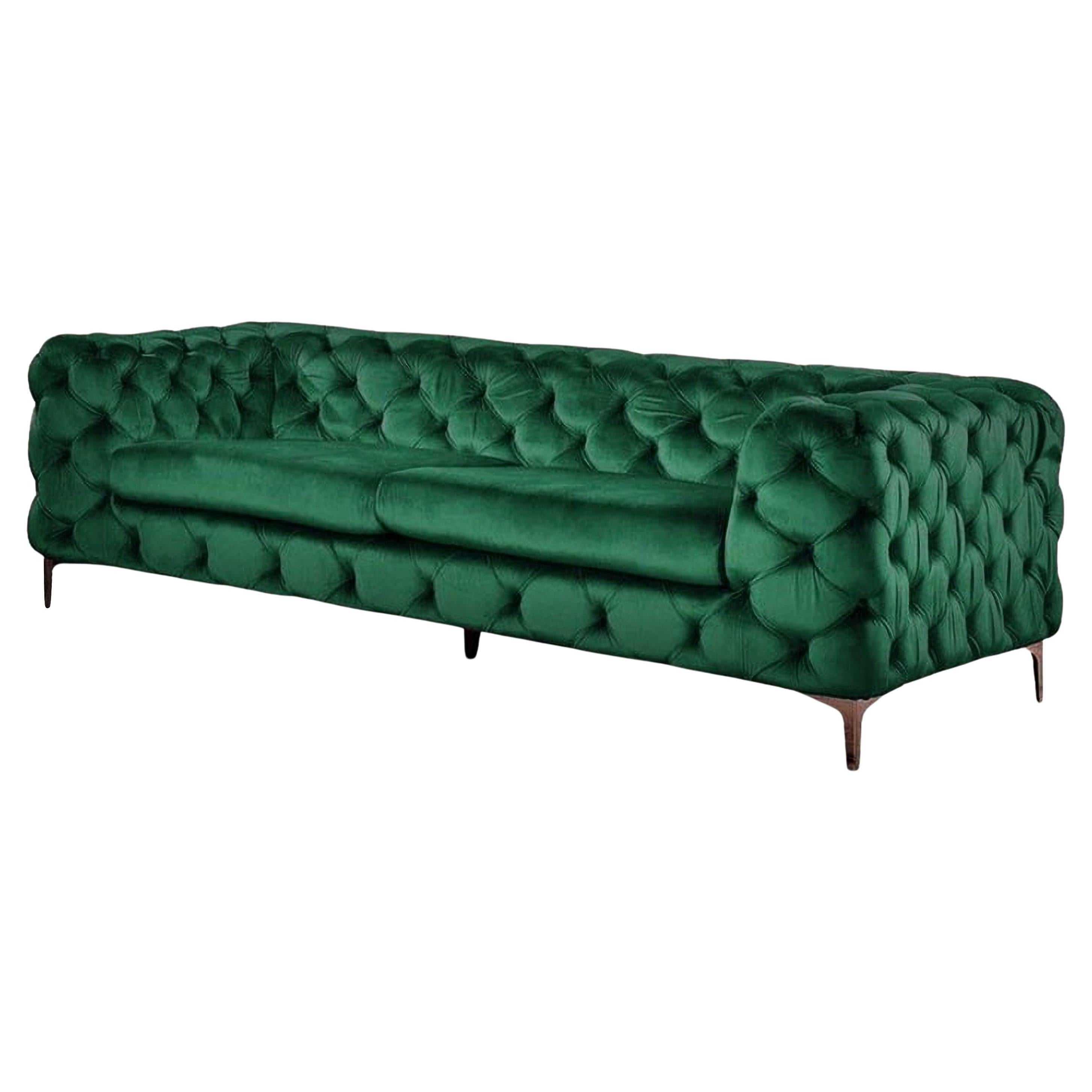 Chester 3 Seater Sofa, Green Velvet New For Sale