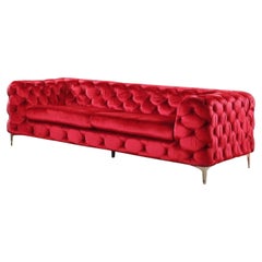 Canapé Chester 3 Seater en velours rouge, Neuf