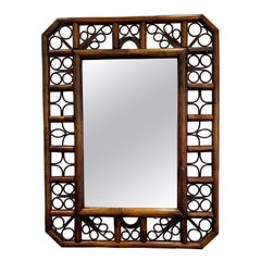 Graphic Rattan Mirror, Italy, 1970s