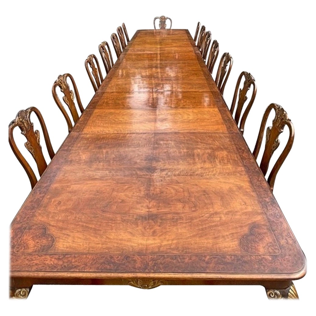 Walnut Chippendale Conference Dining Table with 16 Chairs