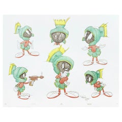 Six Original Drawings of Marvin the Martian, Signed by Virgil Ross