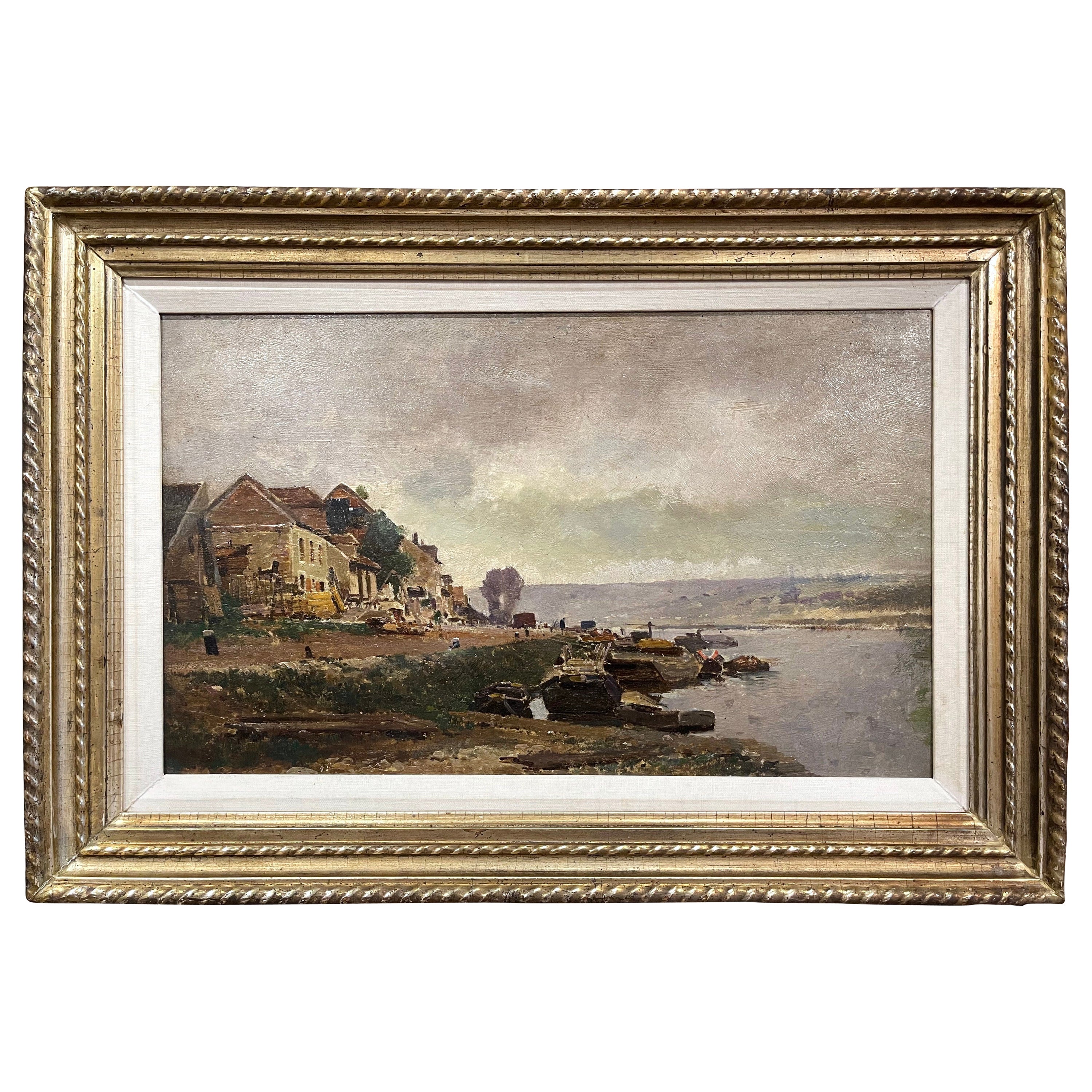 Pittura ad olio su tavola con cornice del XIX secolo firmata E. Galien-Laloue