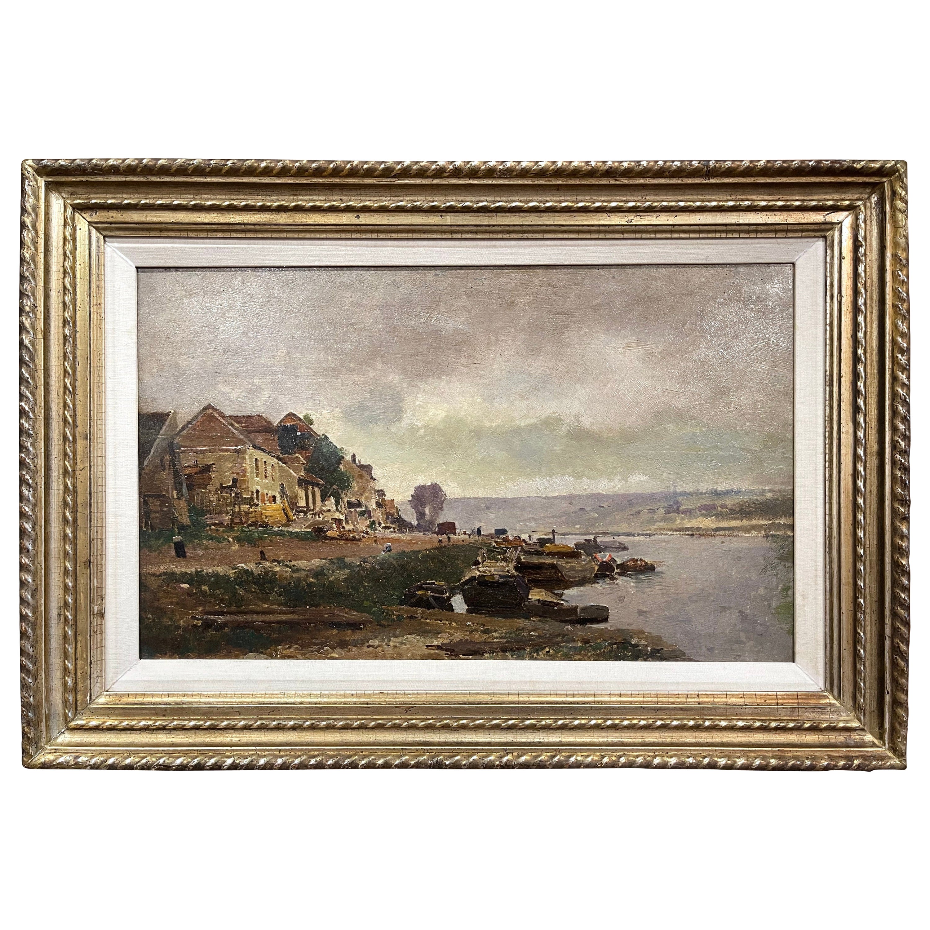 19th Century Framed Landscape Oil Painting on Board Signed E. Galien-Laloue For Sale