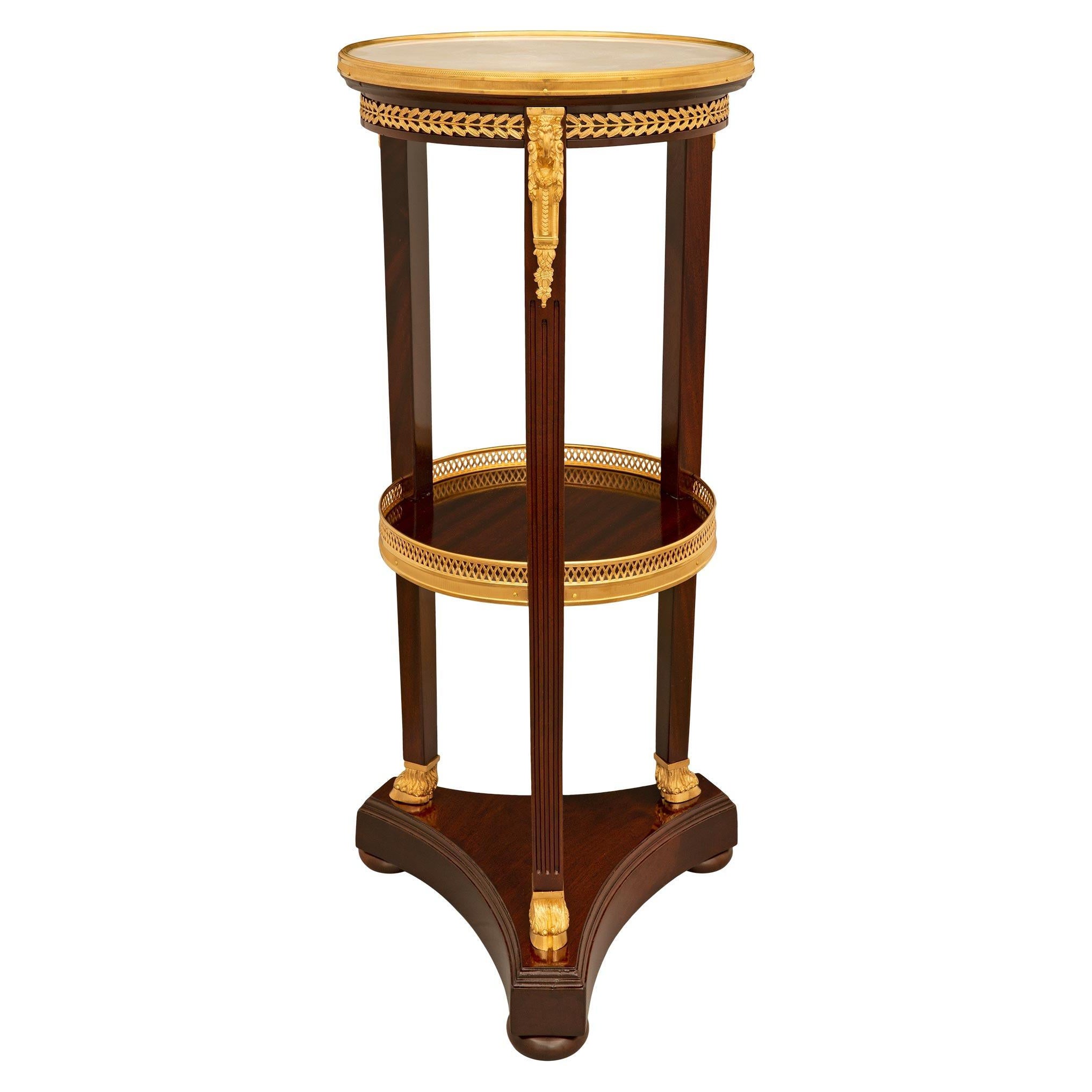 French 19th Century Louis XVI St. Mahogany, Marble, and Ormolu Side Table For Sale