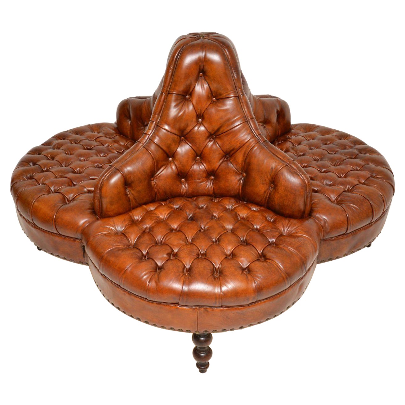 Antique Leather Deep Buttoned Conversation Sofa