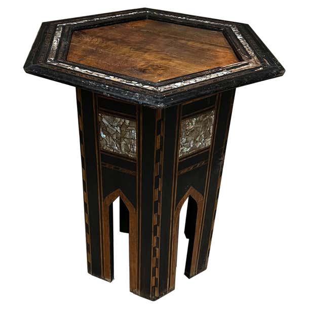 1960s Moroccan Side Table Marquetry Abalone Inlay For Sale at 1stDibs