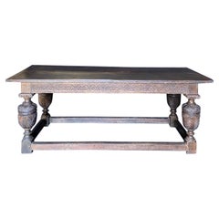Impressive 19th Century English Carved Solid Oak Refectory Table