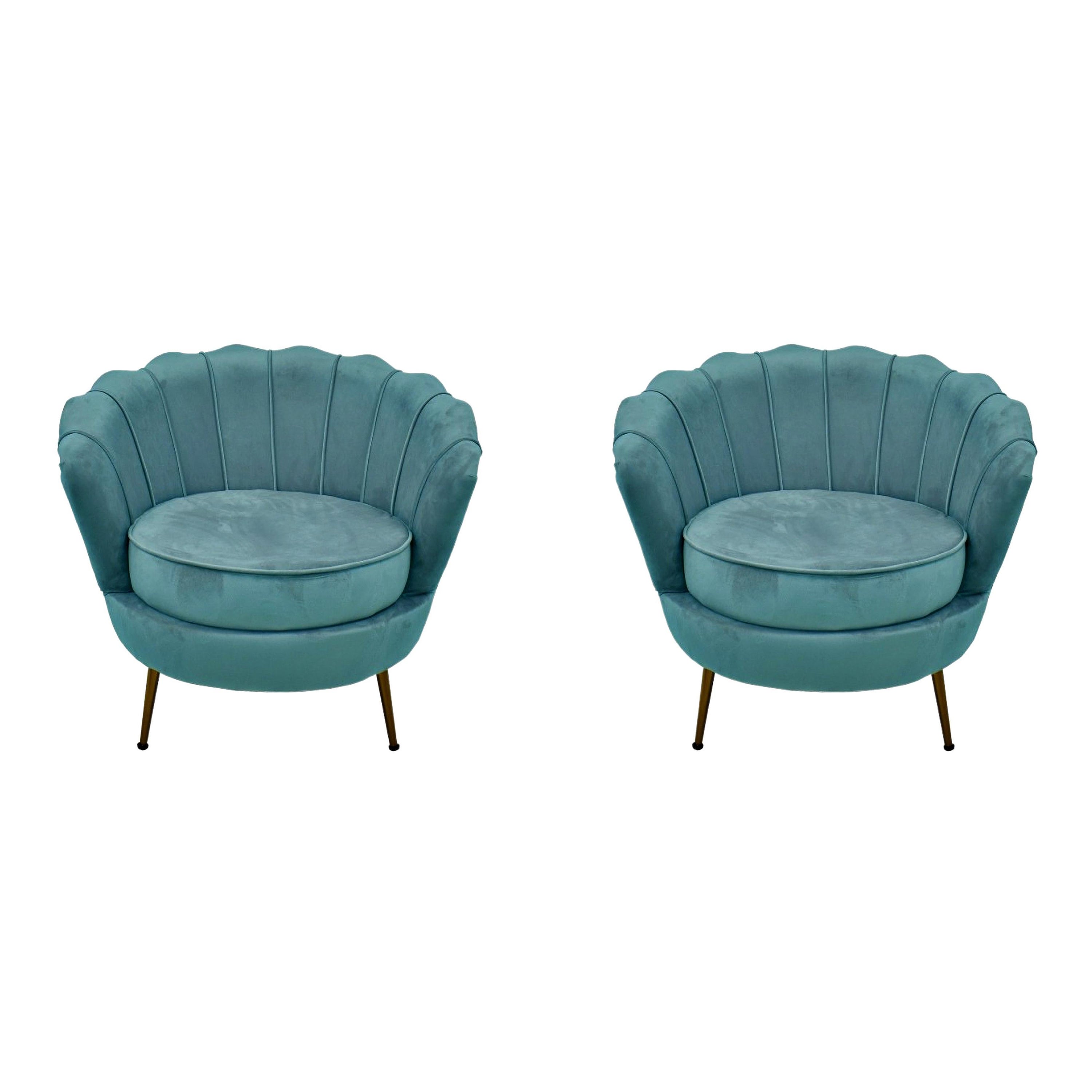 Pair Armchair Turquoise Velvet Upholstered New For Sale
