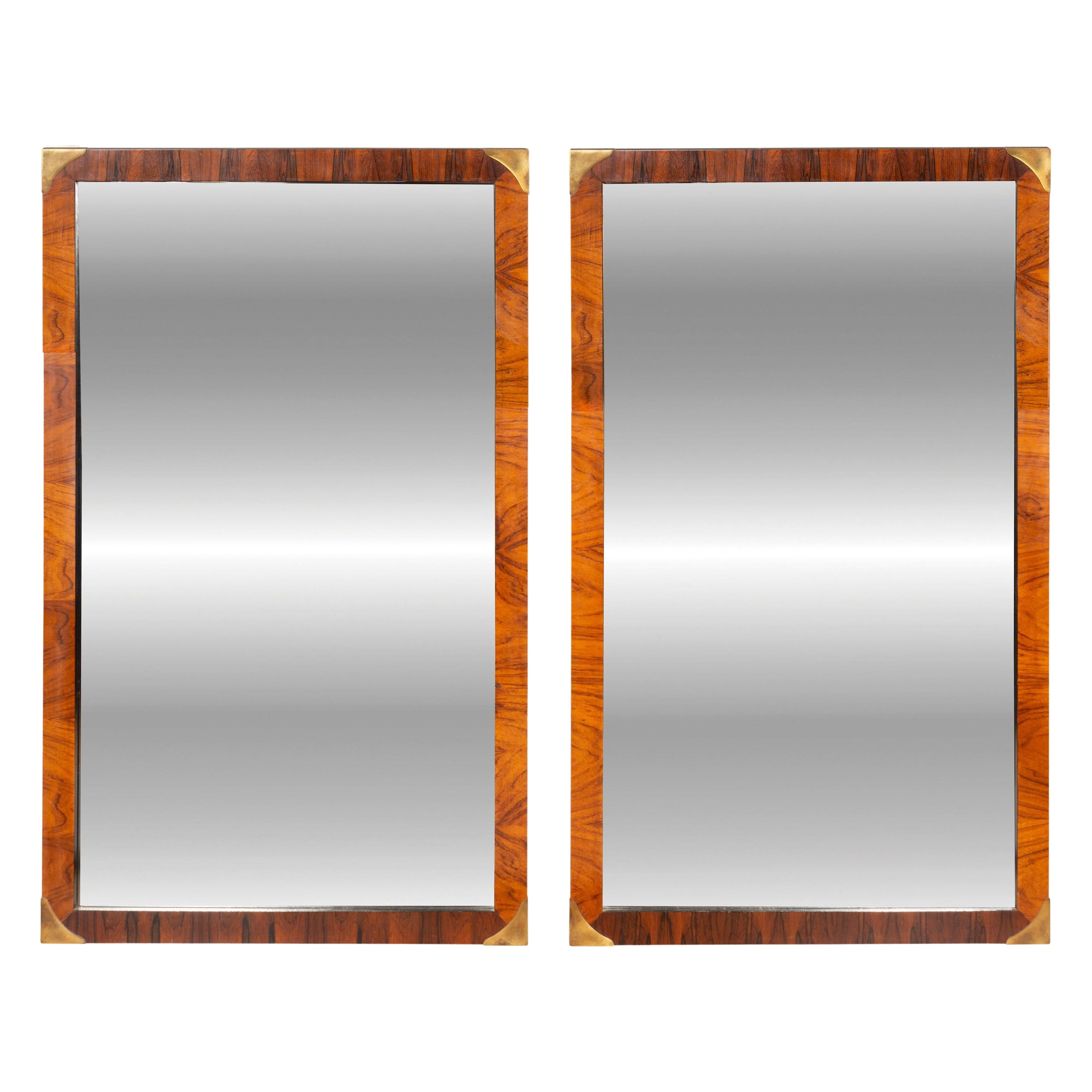 Pair of Midcentury Rosewood Campaign Style Mirrors by John Stuart