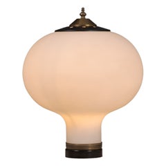 Big Italian Table Lamp in Brass, Opaline Glass and Black Enameled Iron, Italy