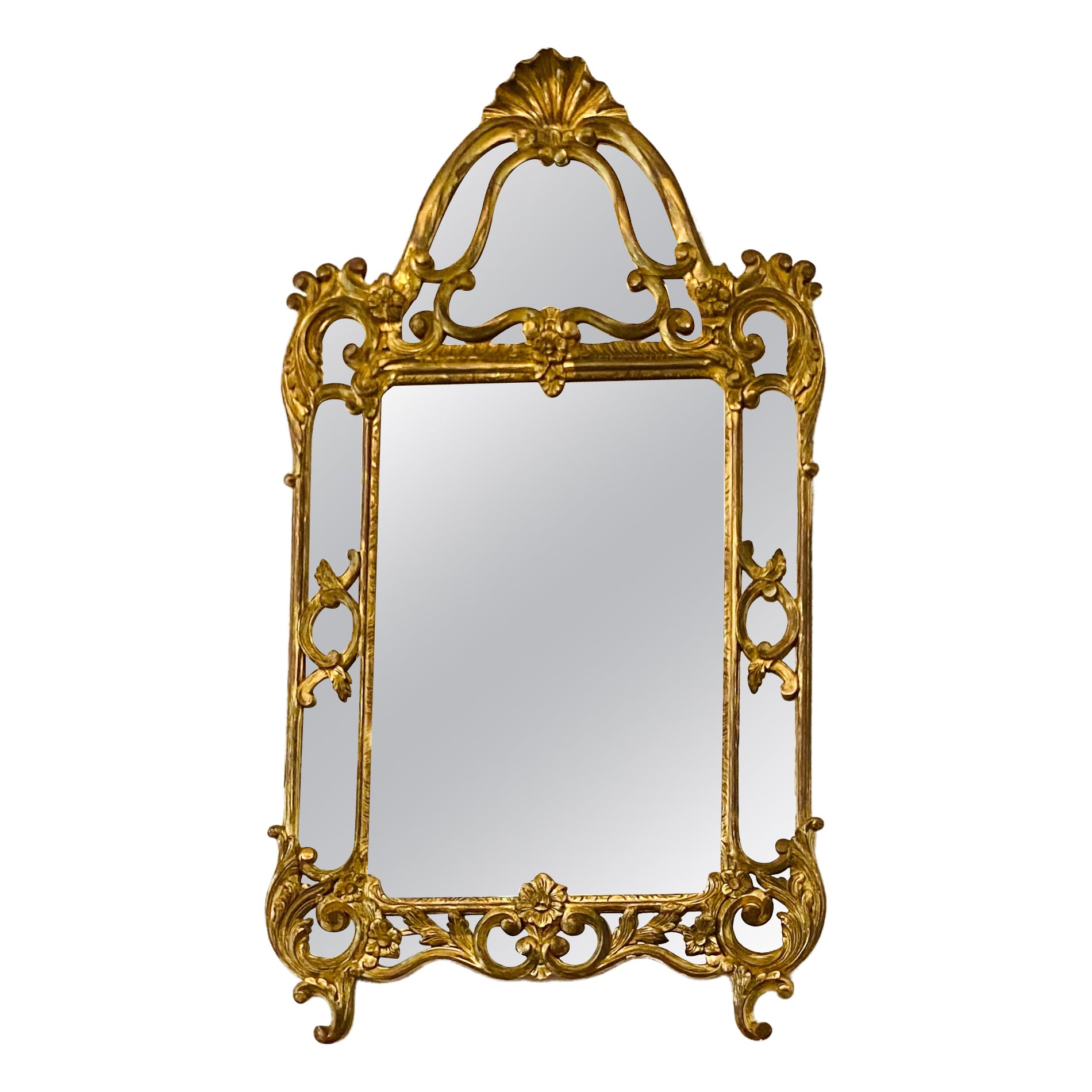 Großer vergoldeter Spiegel / Blickglas mit Doppelrahmen Louis XIV. St. France Xxth