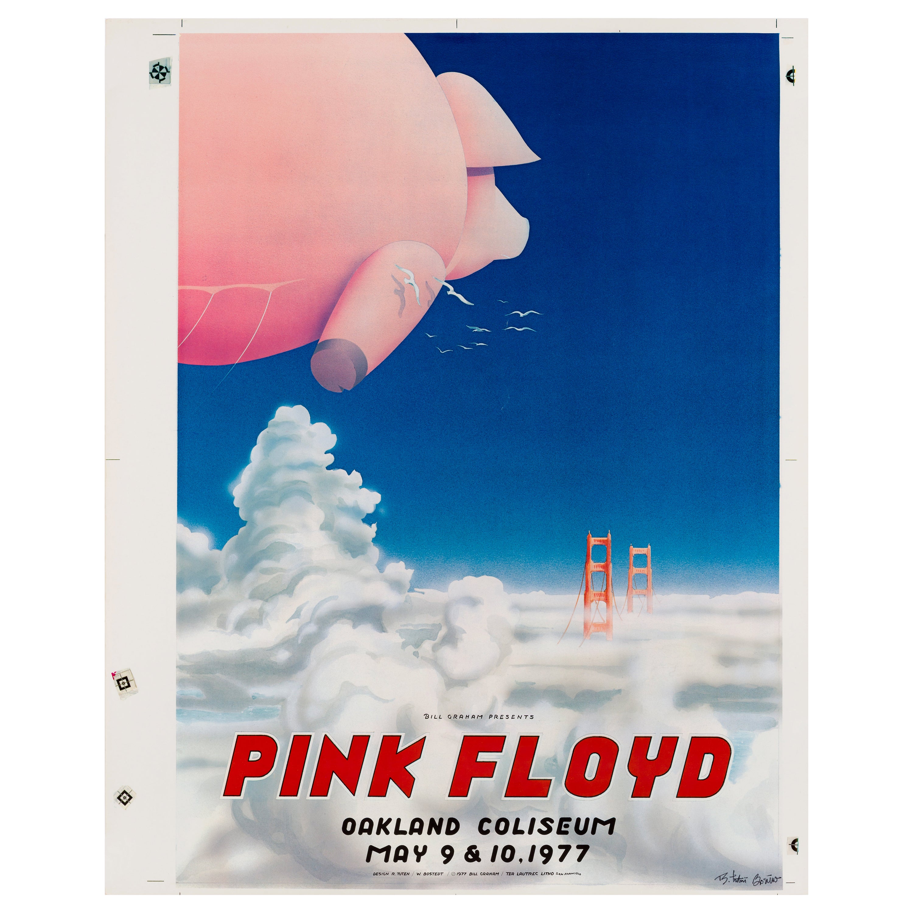 Pink Floyd Original Uncut Printer's Proof Concert Poster by Randy Tuten, 1977