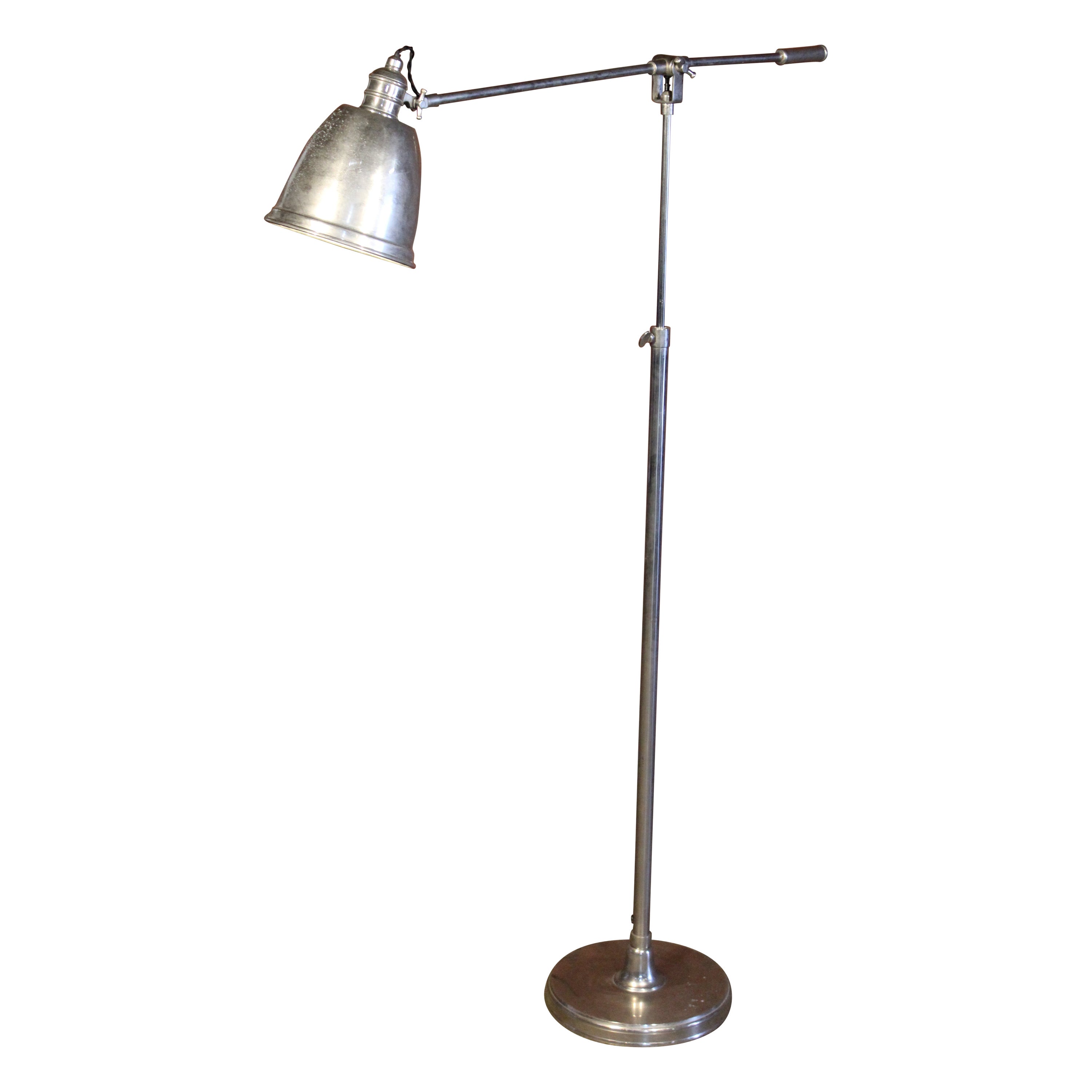 Vintage French Nickel Plated Adjustable Reading Floor Lamp, 1940s