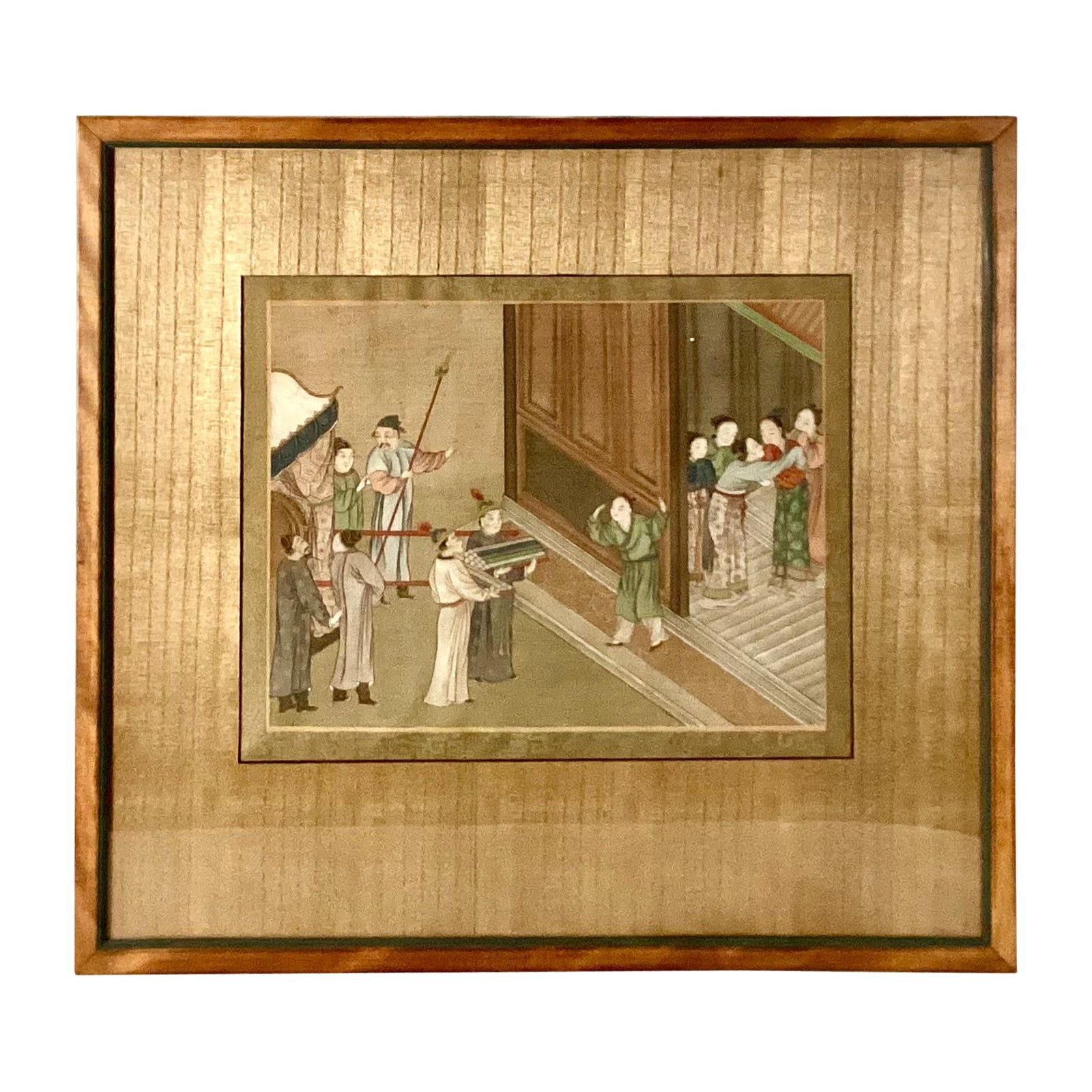 19th Century Chinese Silk Painting, Framed For Sale