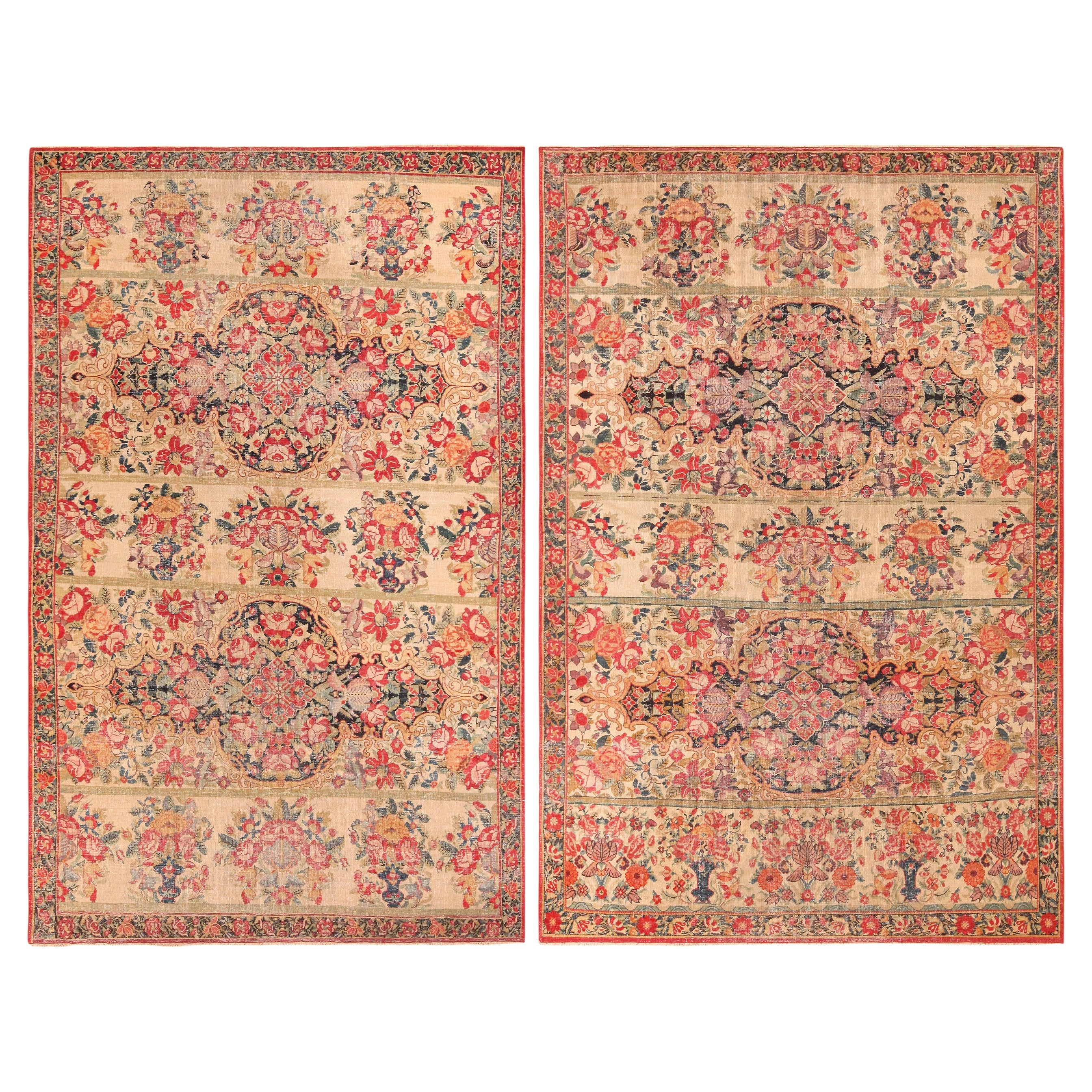 Pair of Antique Persian Kerman Rugs. 4 ft 3 in x 6 ft 6 in  For Sale