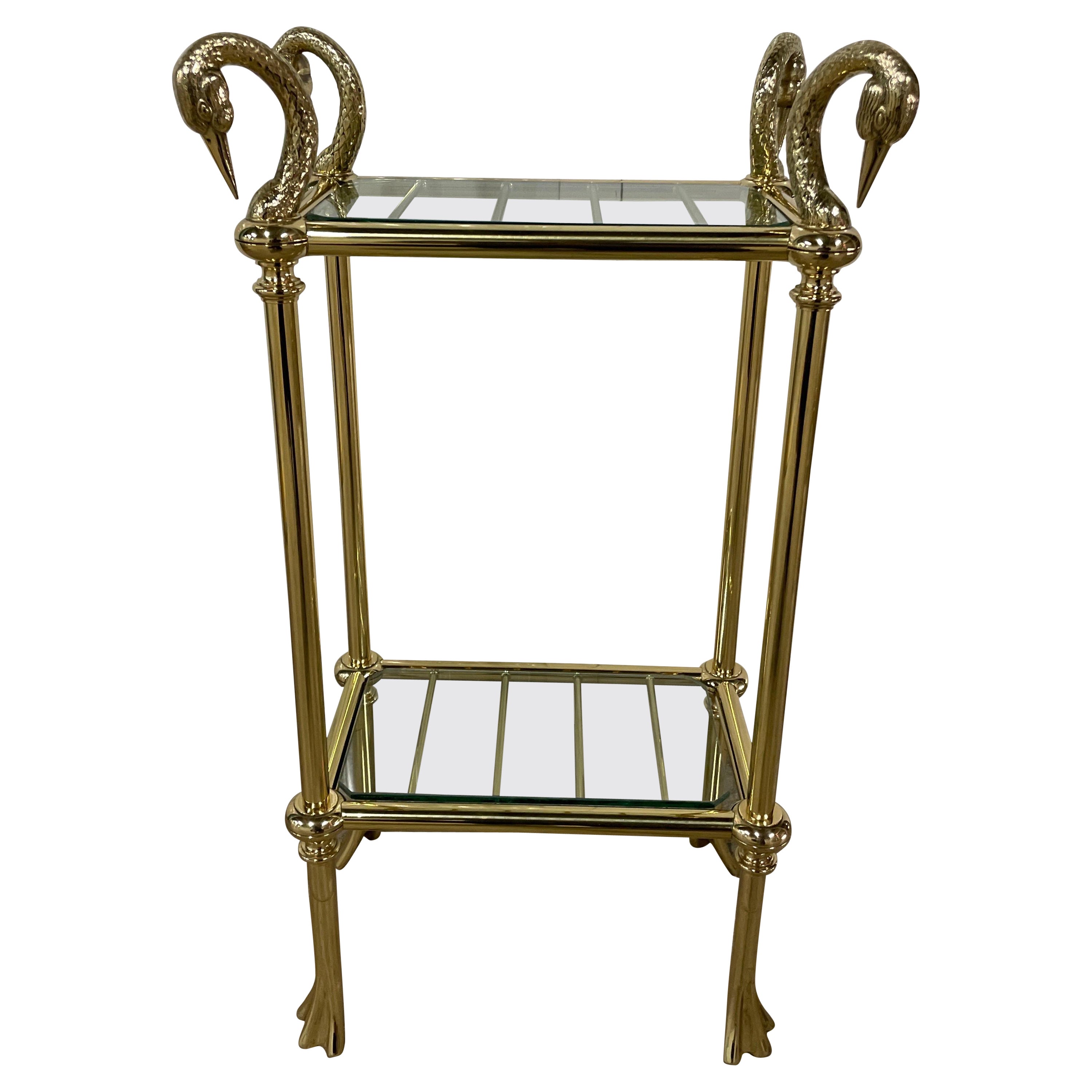 Two-Tiered Brass Swan Head Stand by Maison Charles For Sale