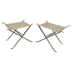 Pair of Italian Neoclassical Style Steel & Brass Folding Campaign Stools