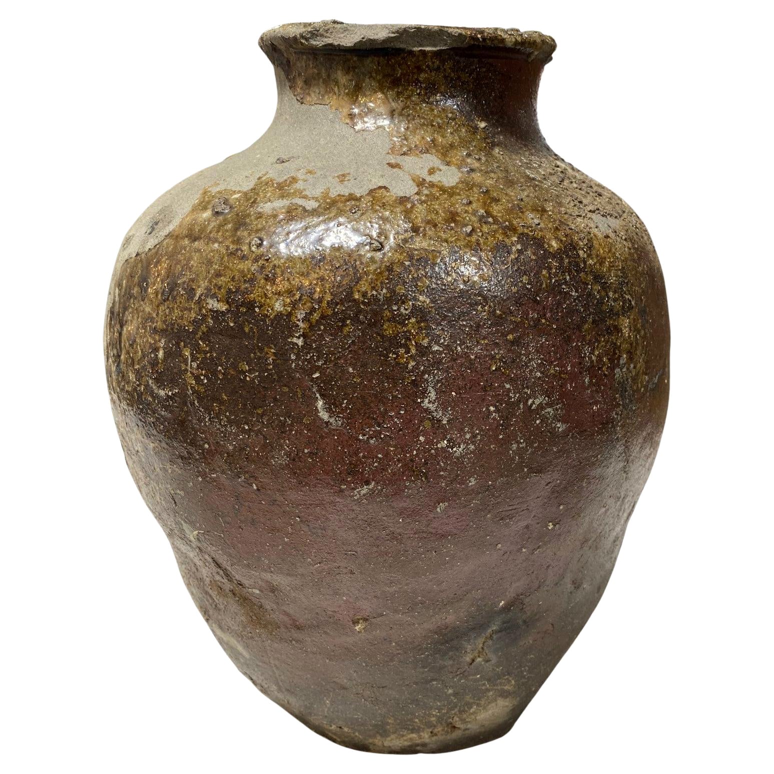 Japanese Antique Muromachi Edo Wabi-Sabi Tokoname Art Pottery Jar Tsubo Pot Vase For Sale