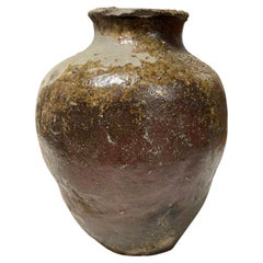Japanese Antique Muromachi Edo Wabi-Sabi Tokoname Art Pottery Jar Tsubo Pot Vase