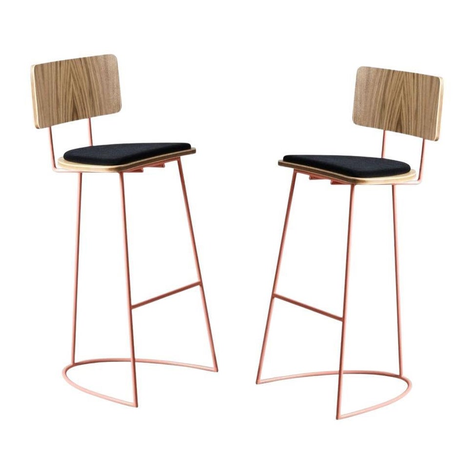 Pair of Boomerang Stools with Backrest & Copper Finishings by Pepe Albargues