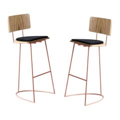 Pair of Boomerang Stools with Backrest & Copper Finishings by Pepe Albargues