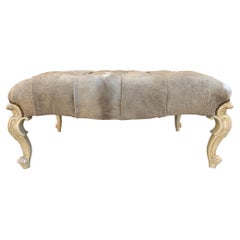 French Provincial Style Ottoman with Hand Carved Cabriole Legs Newly Upholstered