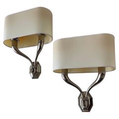 Retro Pair of Pierre Yves Rochon Nickel Plated Brass French Sconces